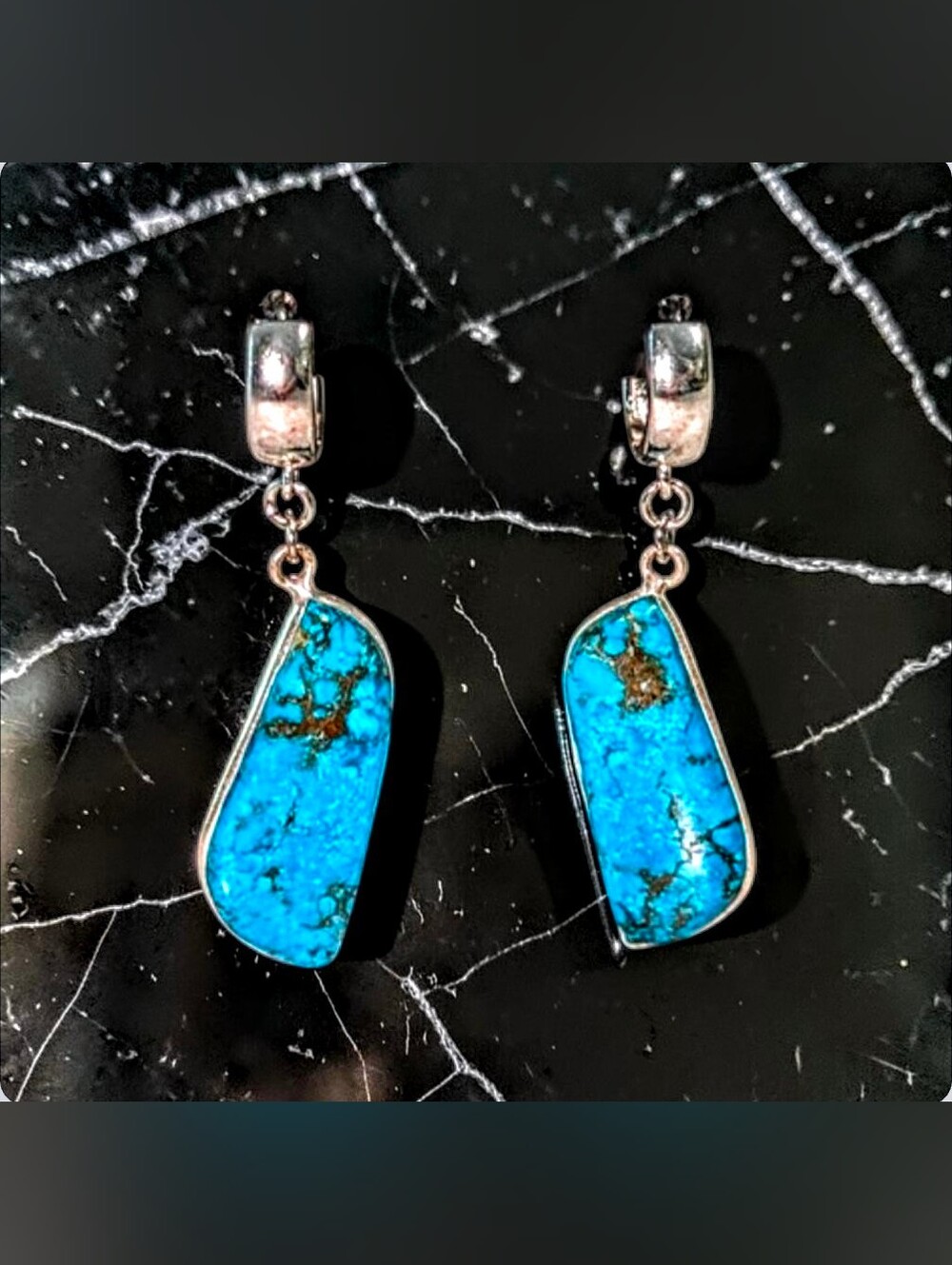 Persian Turquoise Drop Dangle Sterling Silver plated Accents stamped 925